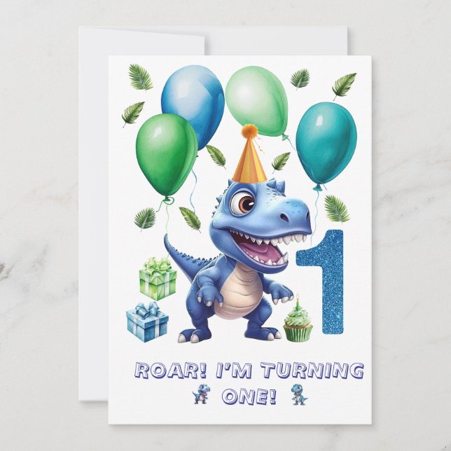 Convite Dinosaur 1st Birthday Invitation Boy-Personalized (Frente)