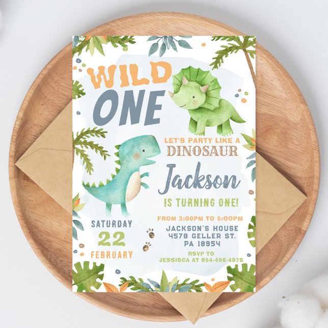 Convite Dinosaur 1st Birthday Invitation Dino Theme Party (Criador carregado)