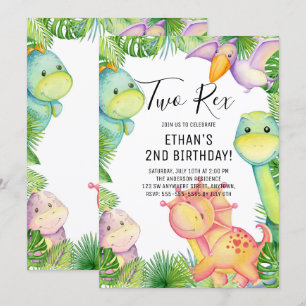 Convite Dinosaur Aquarela Dois Rex Aniversário de 2 Anos