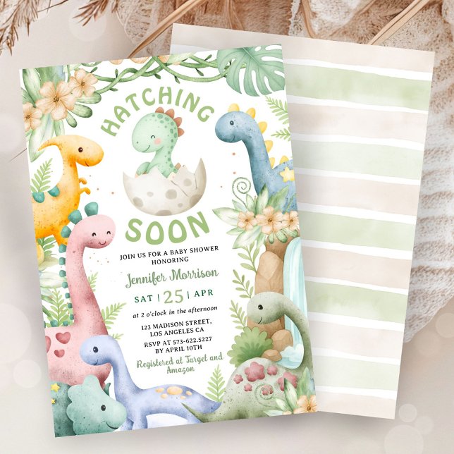Convite Dinosaur Baby Shower Green Dino Gender Neutral (Criador carregado)