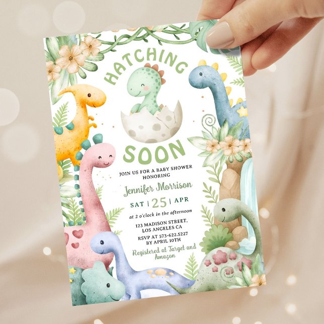 Convite Dinosaur Baby Shower Green Dino Gender Neutral (Criador carregado)