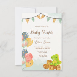 Convite Dinosaur Baby Shower Invitation | Green & Yellow 