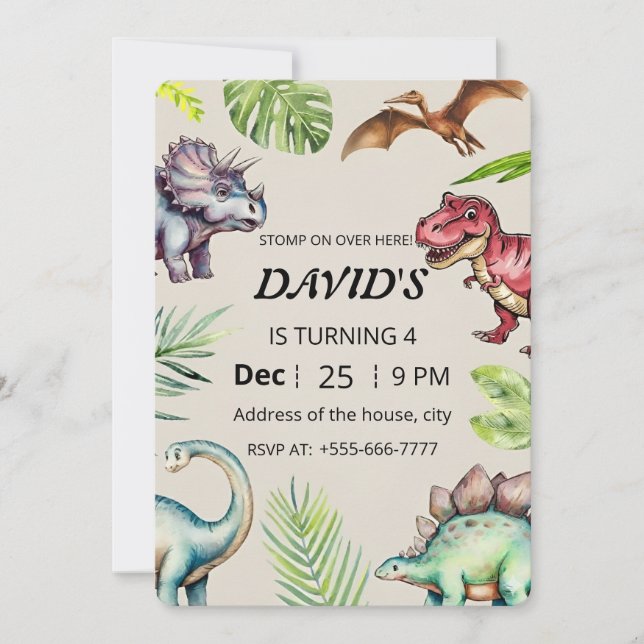 Convite Dinosaur Birthday Invitation (Frente)