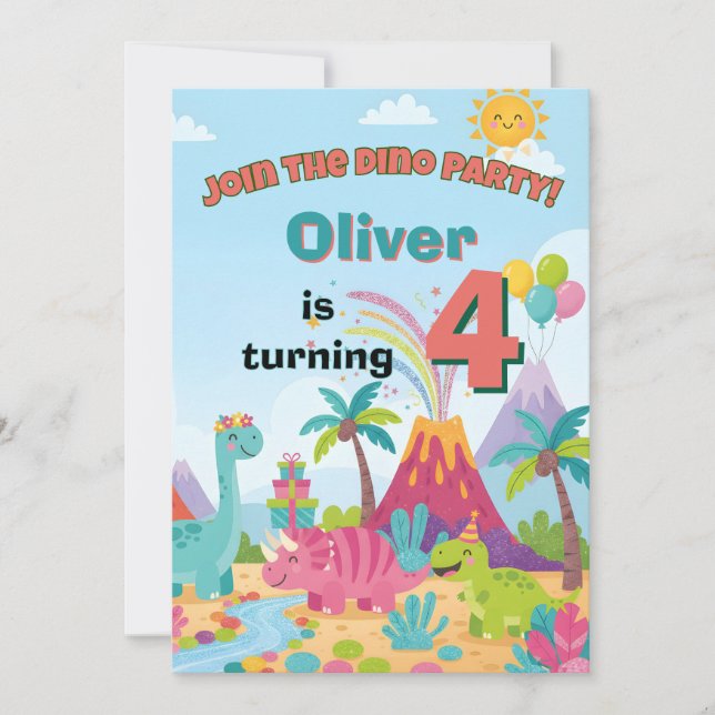 Convite Dinosaur Birthday Invitation – 5x7 Kids Party Card (Frente)