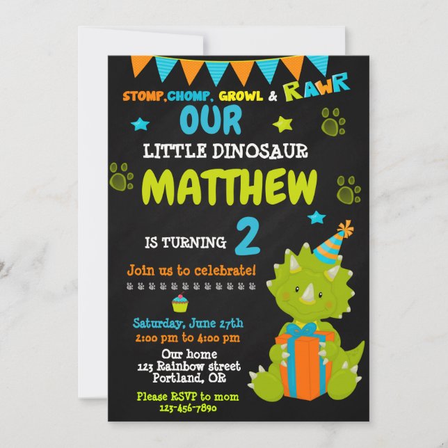 Convite Dinosaur birthday invitation - Dino party invite (Frente)