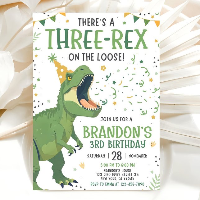 Convite Dinosaur Birthday Invitation, Editable Three Rex 3 (Criador carregado)