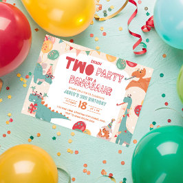 Convite Dinosaur Birthday Invitation Two. Modern Boy Dino