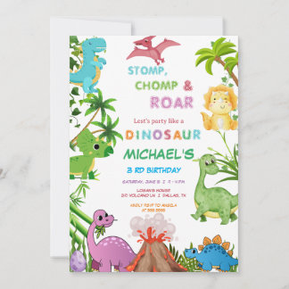 Convite Dinosaur Birthday Party 