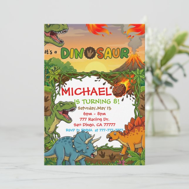Convite Dinosaur Birthday Party Invitation (Em pé/Frente)