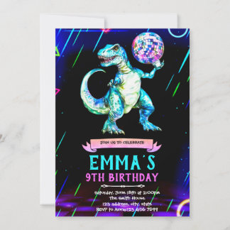 Convite Dinosaur disco dance party invitation