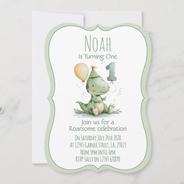 Convite Dinosaur First Birthday Invitation (Frente)