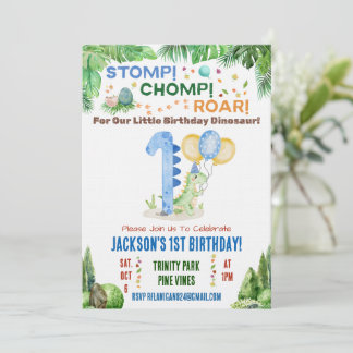 Convite Dinosaur First Birthday Party Invitation