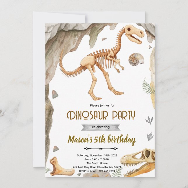 Convite Dinosaur fossil party invitation (Frente)