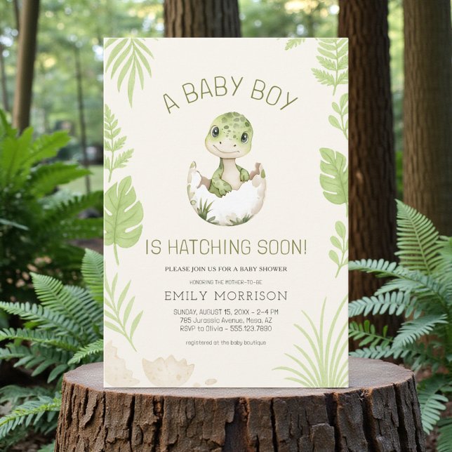 Convite Dinosaur Hatching Soon Baby Boy Shower  (Criador carregado)