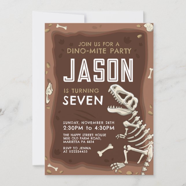 Convite Dinosaur Invitation for Birthday Party Fossil (Frente)