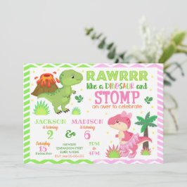 Convite Dinosaur Joint Birthday Invitation for Boy & Girl