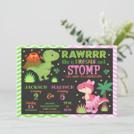 Convite Dinosaur Joint Birthday Invitation for Boy & Girl