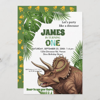 Convite Dinosaur Jungle 1st Birthday Invitation 