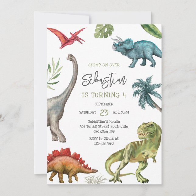 Convite Dinosaur Kids Birthday Invitation (Frente)