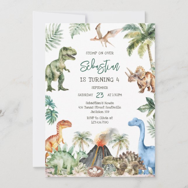 Convite Dinosaur Kids Birthday Invitation (Frente)