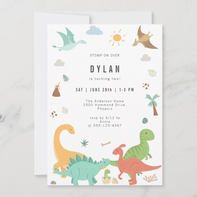 Convite Dinosaur Kids Birthday Party Invitation (Frente)