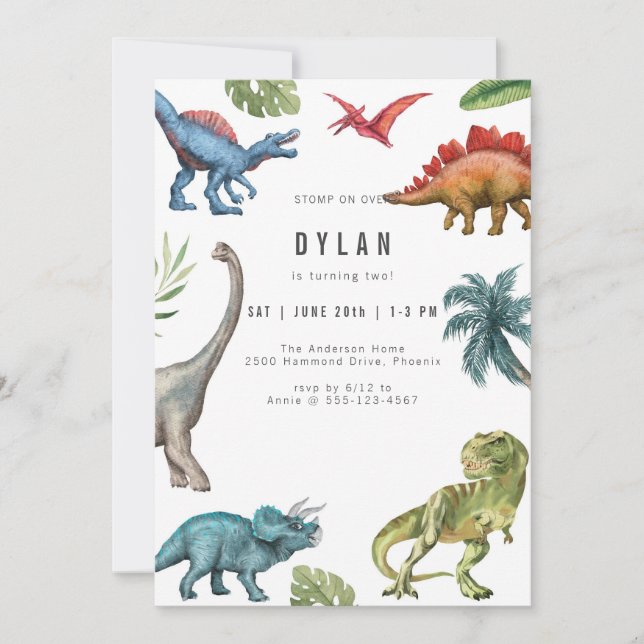 Convite Dinosaur Kids Birthday Party Invitation (Frente)