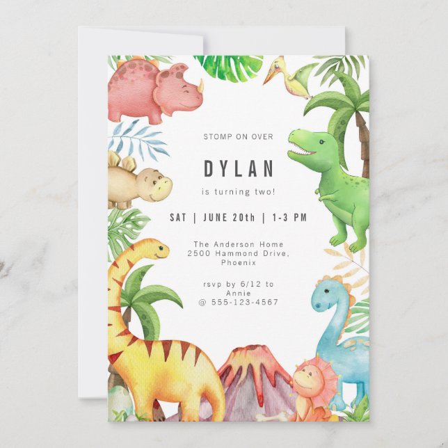 Convite Dinosaur KIds Birthday Party Invitation (Frente)