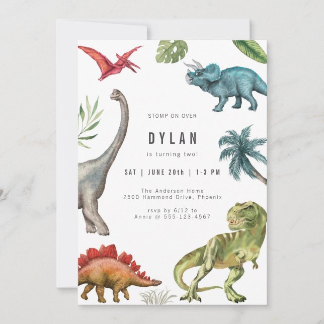 Convite Dinosaur Kids Birthday Party Invitation (Frente)