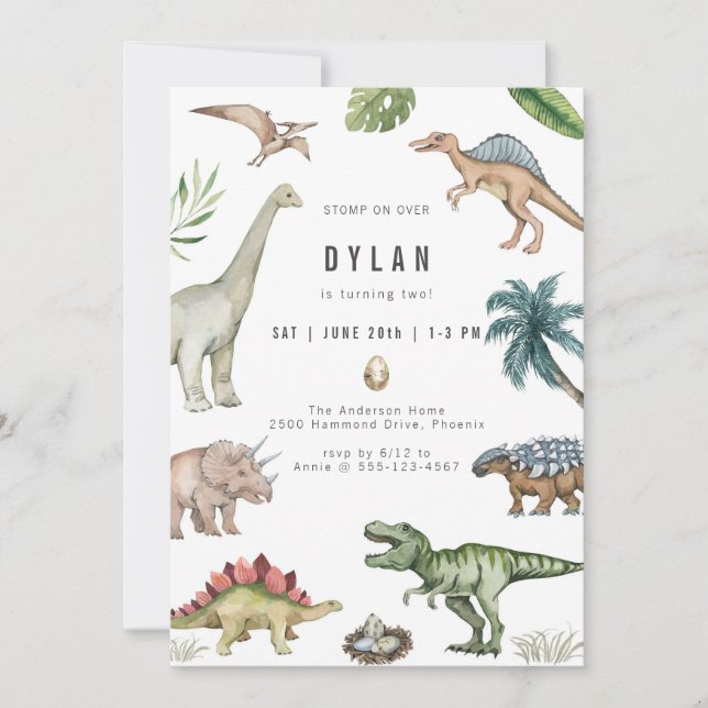 Convite Dinosaur Kids Birthday Party Invitation (Frente)