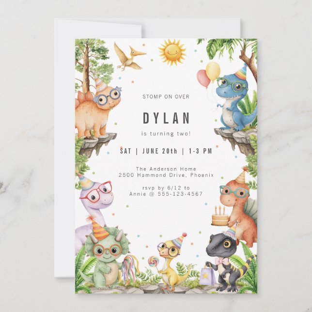 Convite Dinosaur Kids Birthday Party Invitation (Frente)