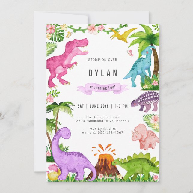 Convite Dinosaur Kids Birthday Party Invitation (Frente)