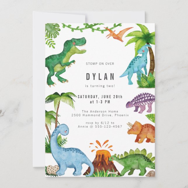 Convite Dinosaur Kids Birthday Party Invitation (Frente)