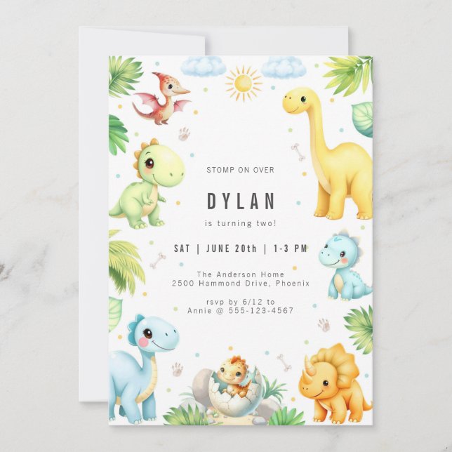 Convite Dinosaur Kids Birthday Party Invitation (Frente)