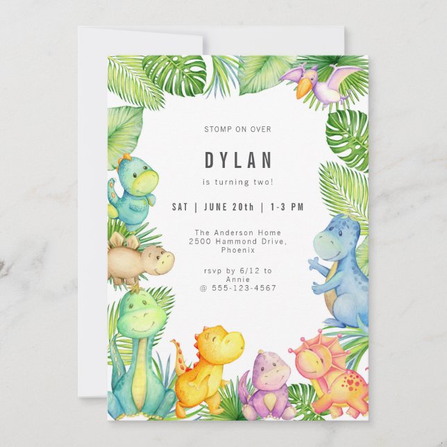Convite Dinosaur Kids Birthday Party Invitation (Frente)