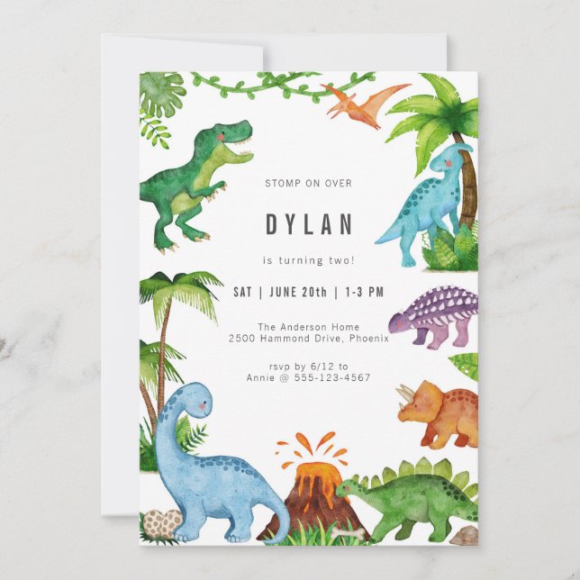 Convite Dinosaur Kids Birthday Party Invitation (Frente)