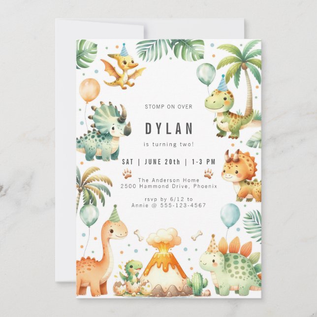 Convite Dinosaur Kids Birthday Party Invitation (Frente)