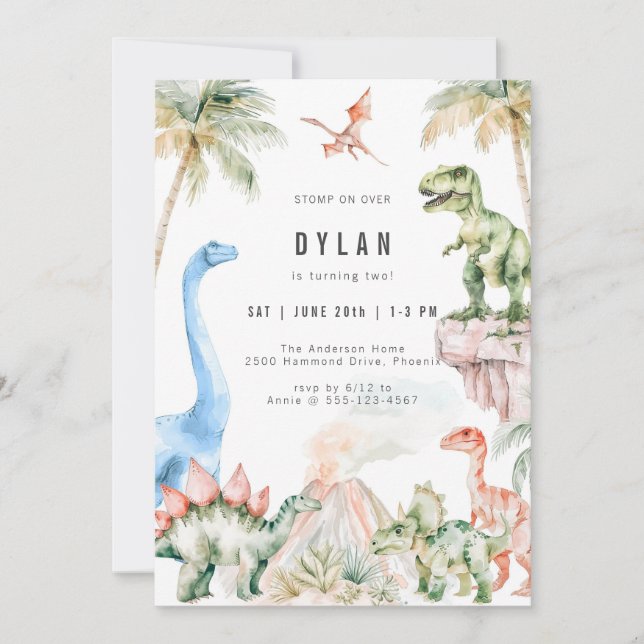 Convite Dinosaur Kids Birthday Party Invitation (Frente)