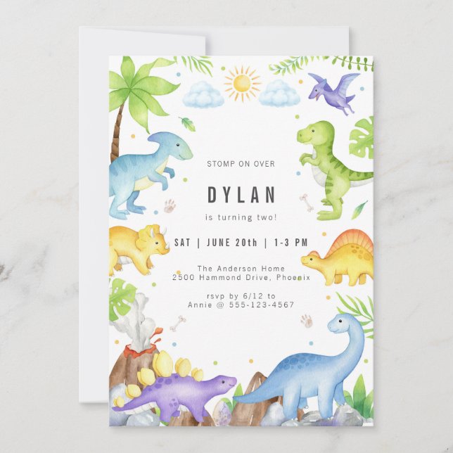 Convite Dinosaur Kids Birthday Party Invitation (Frente)