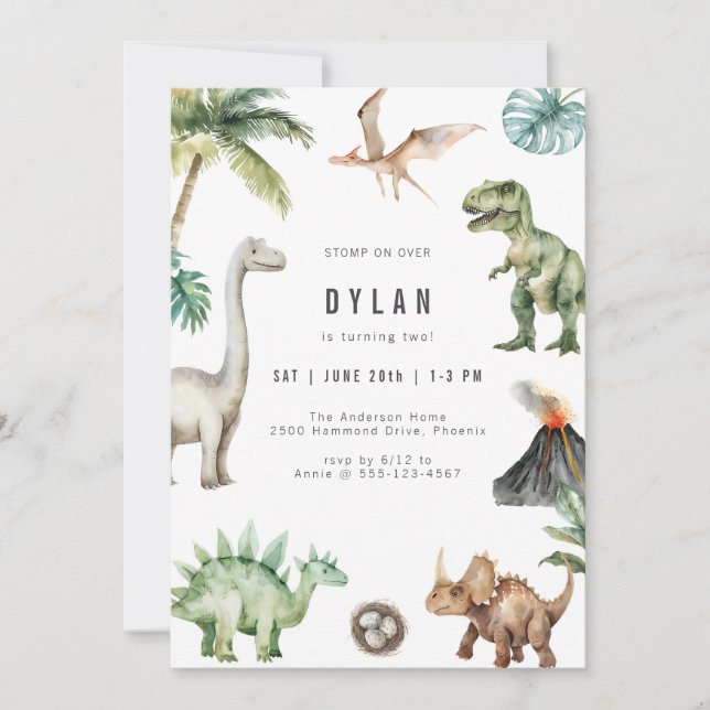 Convite Dinosaur Kids Birthday Party Invitation (Frente)