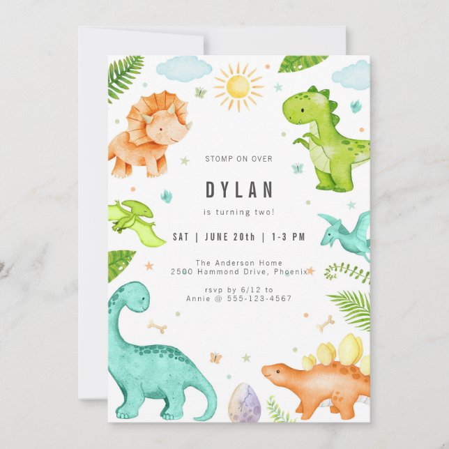 Convite Dinosaur Kids Birthday Party Invitation (Frente)