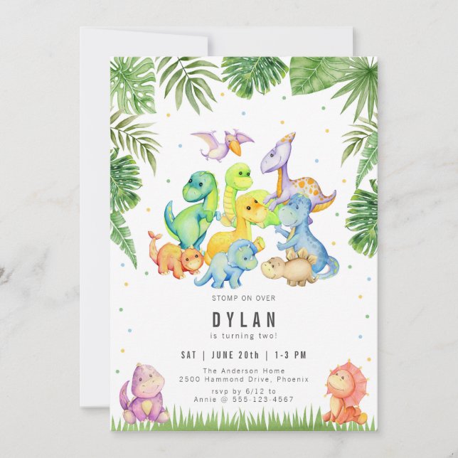 Convite Dinosaur Kids Birthday Party Invitation (Frente)