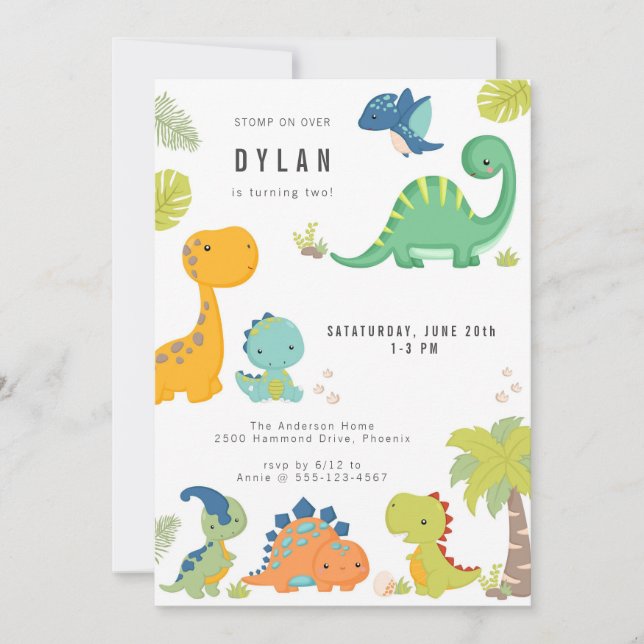 Convite Dinosaur Kids Birthday Party Invitation (Frente)