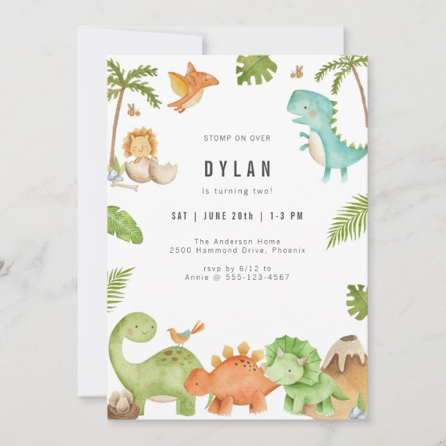 Convite Dinosaur Kids Birthday Party Invitation (Frente)