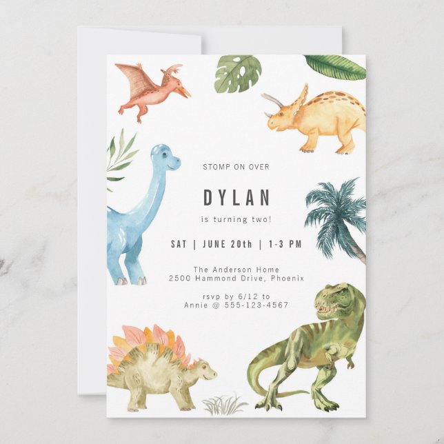 Convite Dinosaur Kids Birthday Party Invitation (Frente)