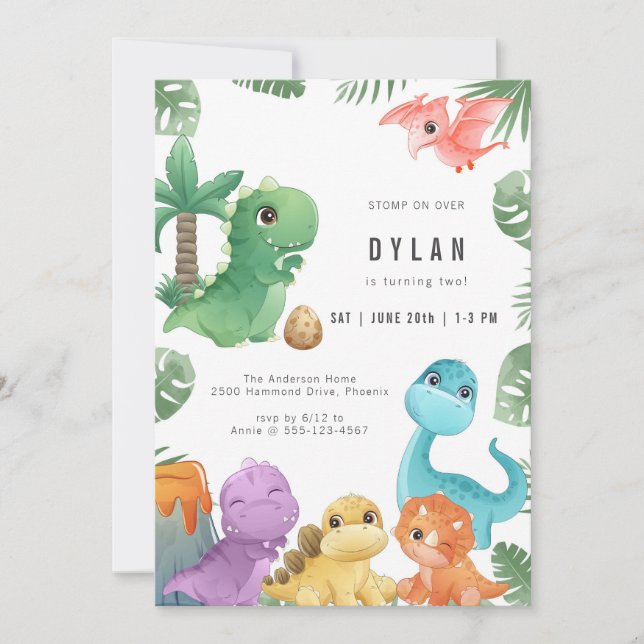 Convite Dinosaur Kids Birthday Party Invitation (Frente)