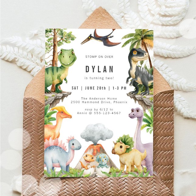 Convite Dinosaur Kids Birthday Party Invitation (Criador carregado)