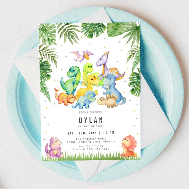 Convite Dinosaur Kids Birthday Party Invitation (Criador carregado)