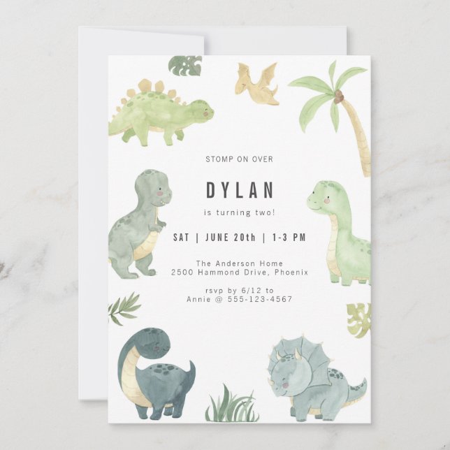 Convite Dinosaur Kids Birthday Party Invitation (Frente)