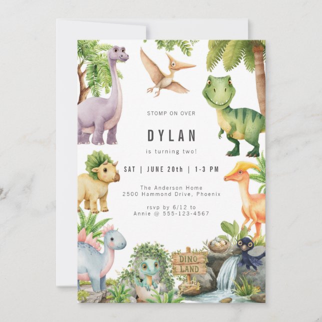 Convite Dinosaur Kids Birthday Party Invitation (Frente)