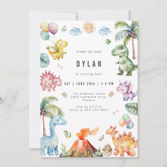 Convite Dinosaur Kids Birthday Party Invitation (Frente)